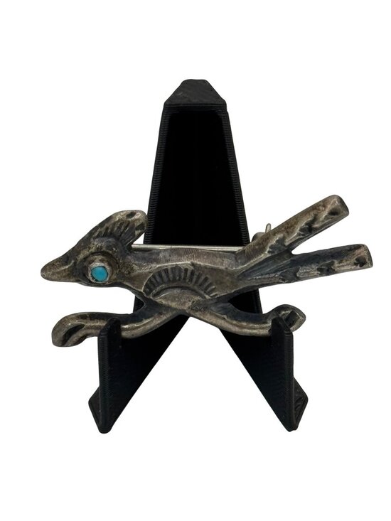 Estate Jewelry - Sterling Silver Turquoise Roadrunner Pin Brooch Southwestern 3.31g Vintage 925